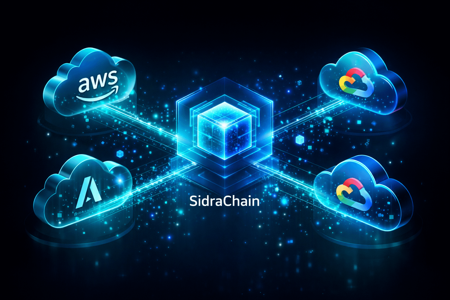 XCS ecosystem showing integration with AWS, Azure, SidraChain, and blockchain technologies